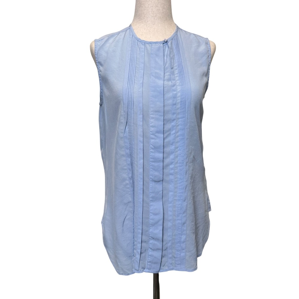 Equipment Femme Silk Sleeveless Top XS Light Blue Pleated Minimalist Chic Layers